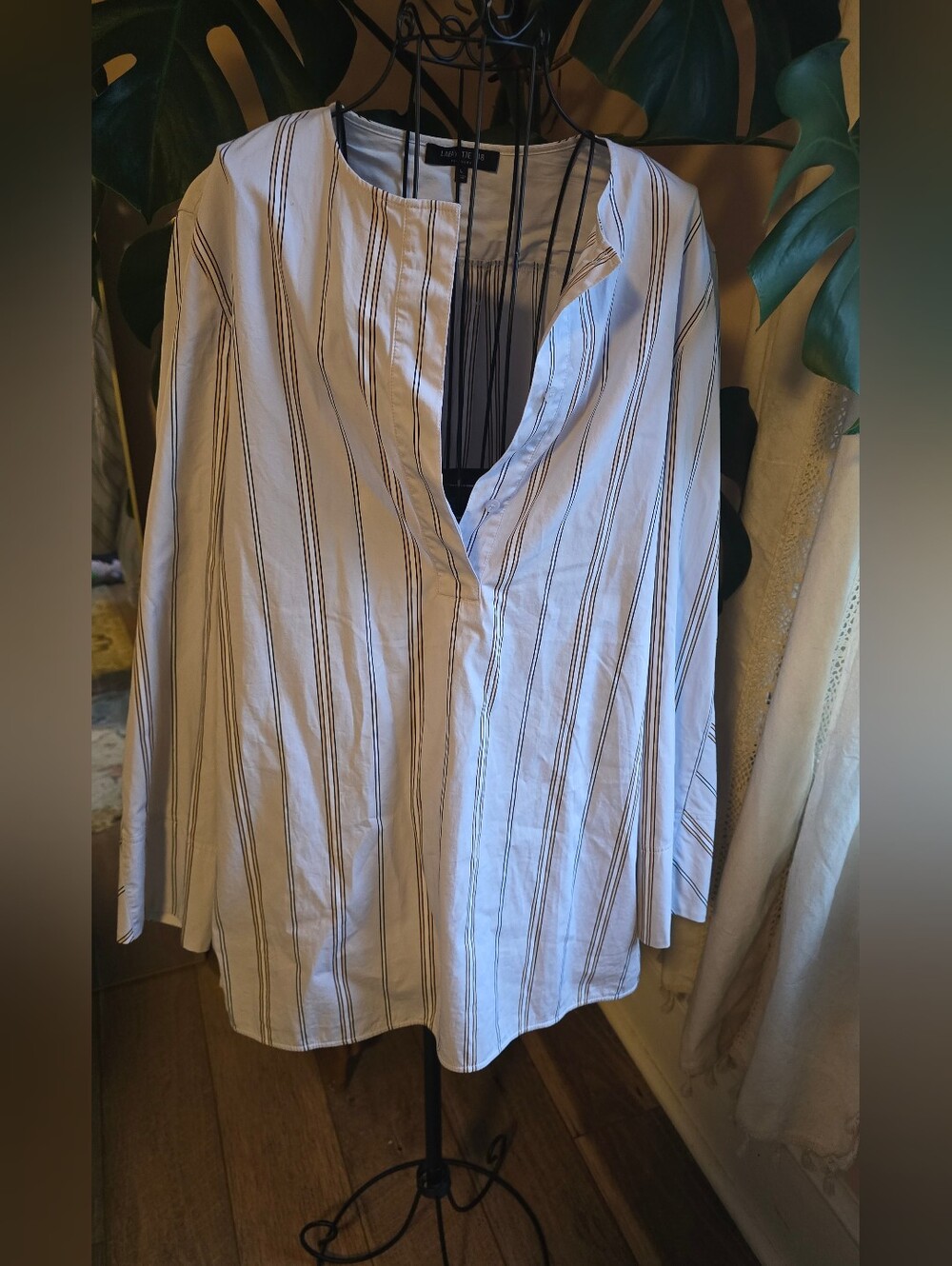 Lafayette 148 New York Light Blue Grey Tunic with Pinstripes